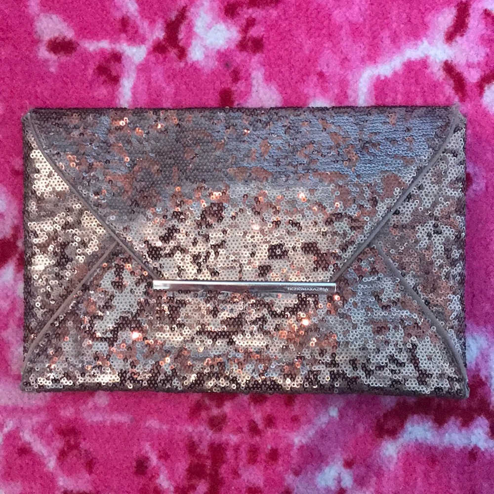 Rose gold sequin clutch